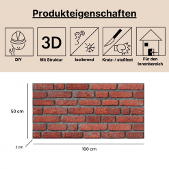Alternative view of Wandverkleidung Steinoptik 3D Wandpaneele Backstein Roter Klinker Fuge Dunkel EPS Styropor Verblender RP22