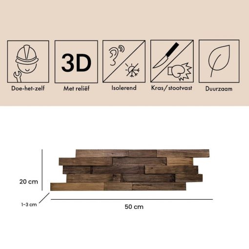 Wandverkleidung aus 3D Echtholz Wandpaneele Eiche Holzriemchen aus Echtholz - Hellbraun Natur - EH01 – Bild 3