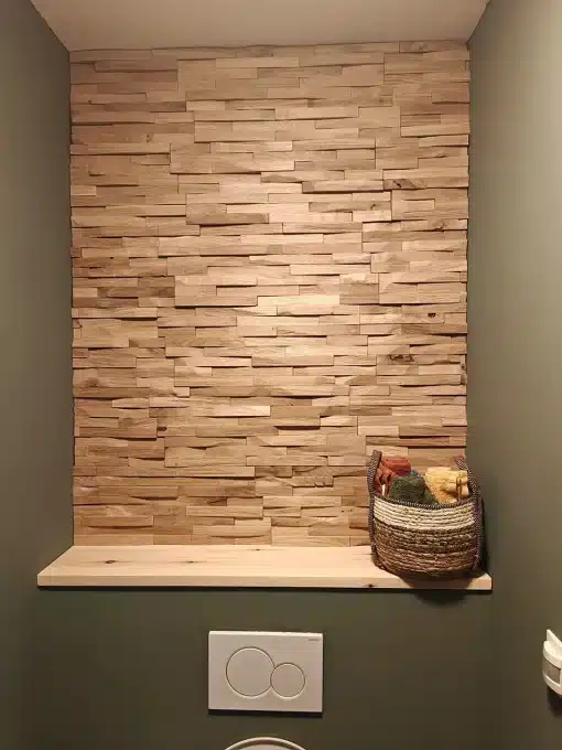 Wandverkleidung aus 3D Echtholz Wandpaneele Eiche Holzriemchen aus Echtholz - Hellbraun Natur - EH01 – Bild 2