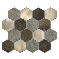 Wandverkleidung Selbstklebemosaik Selbstklebende Mosaikfliesen XL Hexagon - V-Fuge - Kupfer/Grau MK39