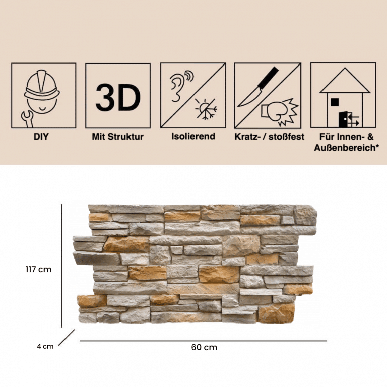 IZODEKOR PU Steinpaneele 60x120cm - 3D Wandpaneele Selbstklebend