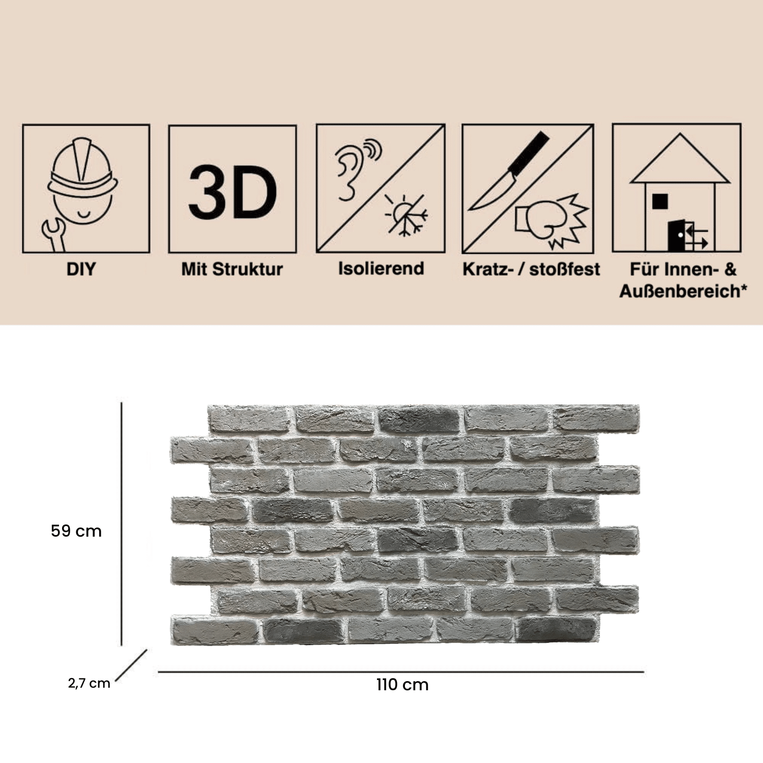 Wandverkleidung Steinoptik 3D Wandpaneele Barok Rustikal Grau Verblender Polyurethan Platten - Für Innen & Außen - PU-10 – Bild 2