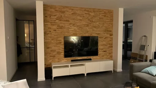 Wandverkleidung aus 3D Echtholz Wandpaneele Eiche Holzriemchen aus Echtholz - Eiche Natur - EH03 – Bild 2