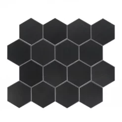 Wandverkleidung Selbstklebemosaik Selbstklebende Mosaikfliesen XL Hexagon - V-Fuge - Matt Schwarz MK38
